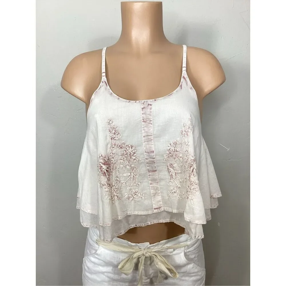 New. RAGA boho ivory/pink embroidered crop top. Small. Retails $109 - Picture 2 of 8